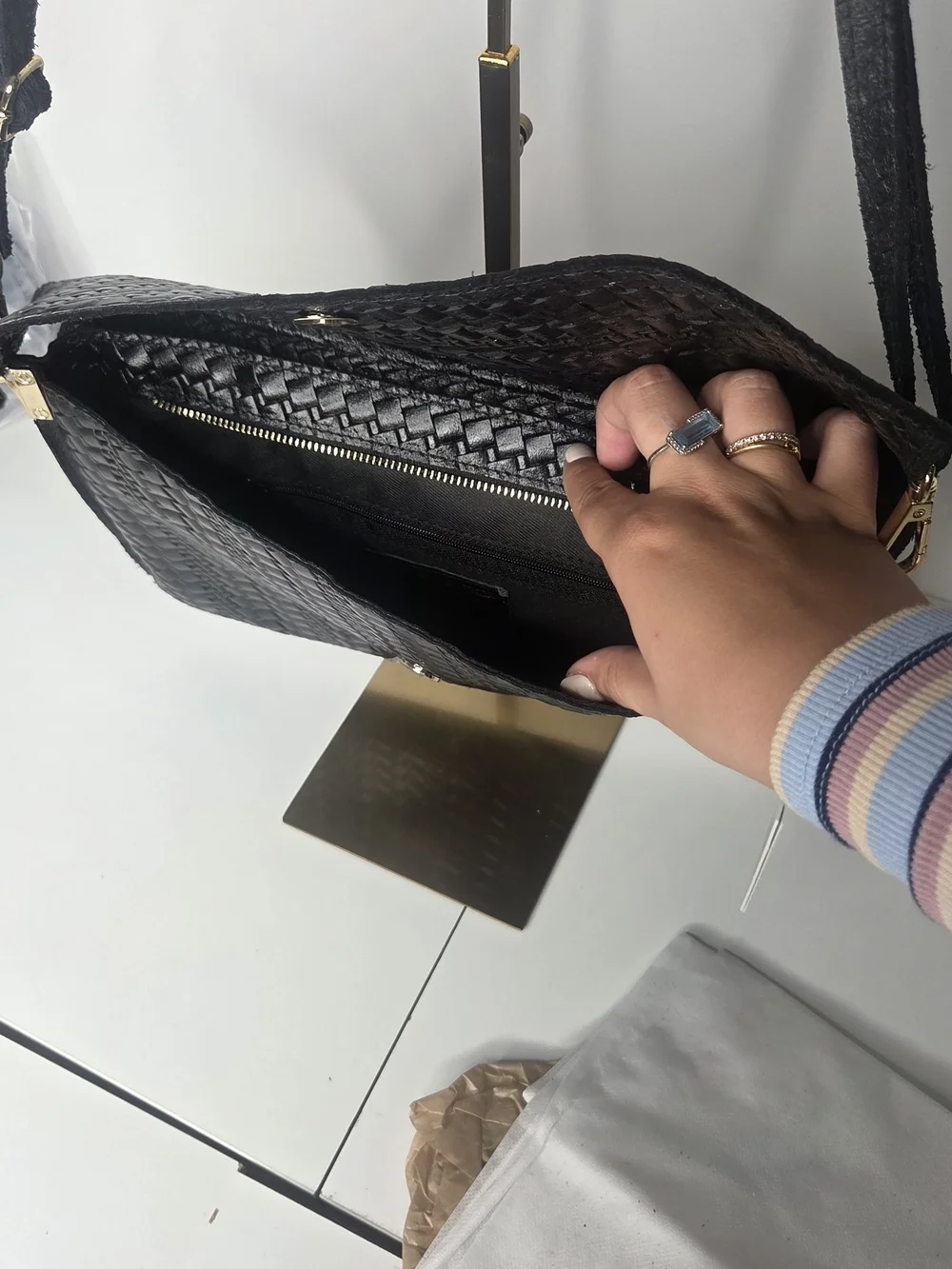 Black Woven Shoulder Bag